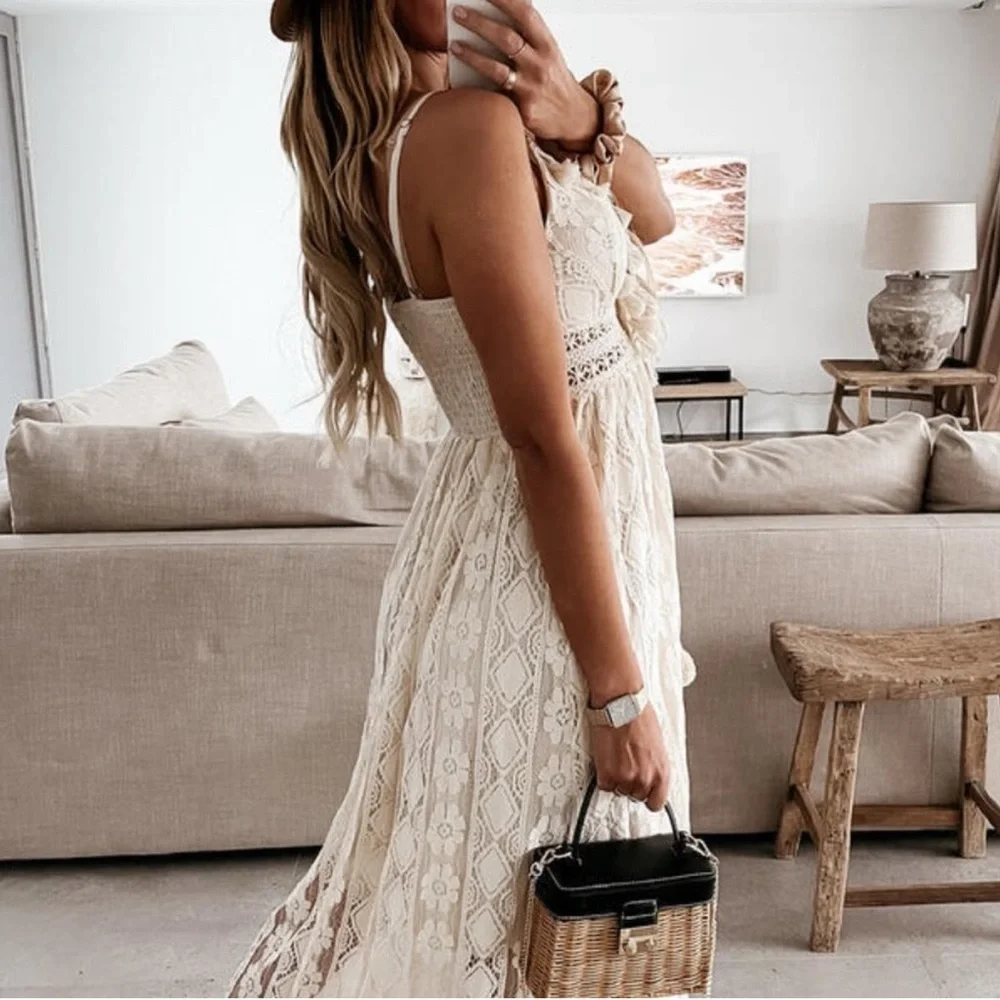 Shop Fig Cream Lace High Low Dress - Picture 4 of 4
